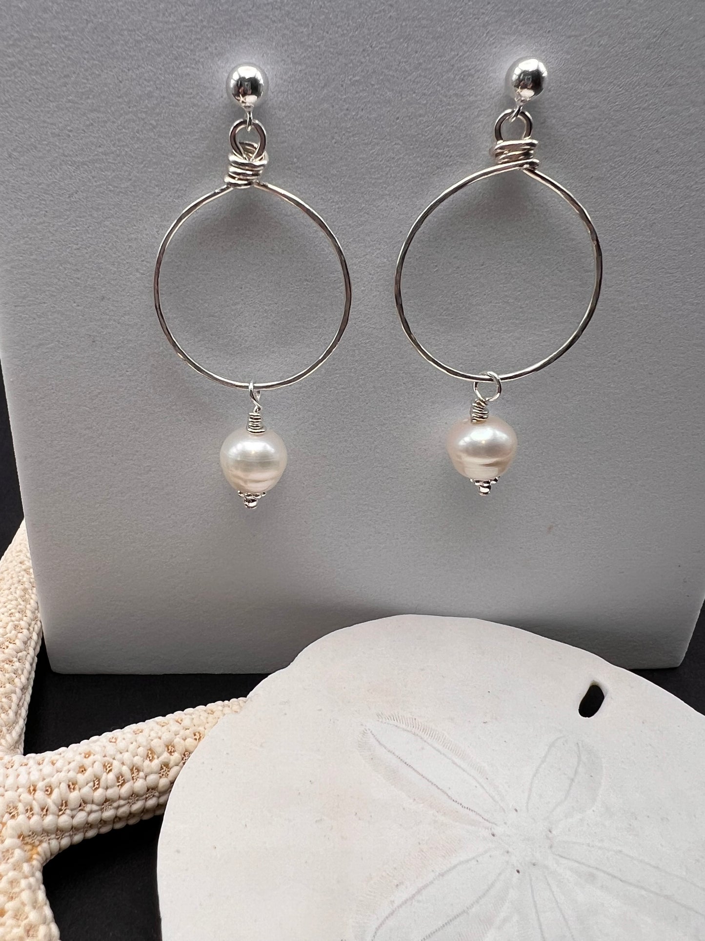 Ball and Hoop Sterling Silver Pearl Earrings