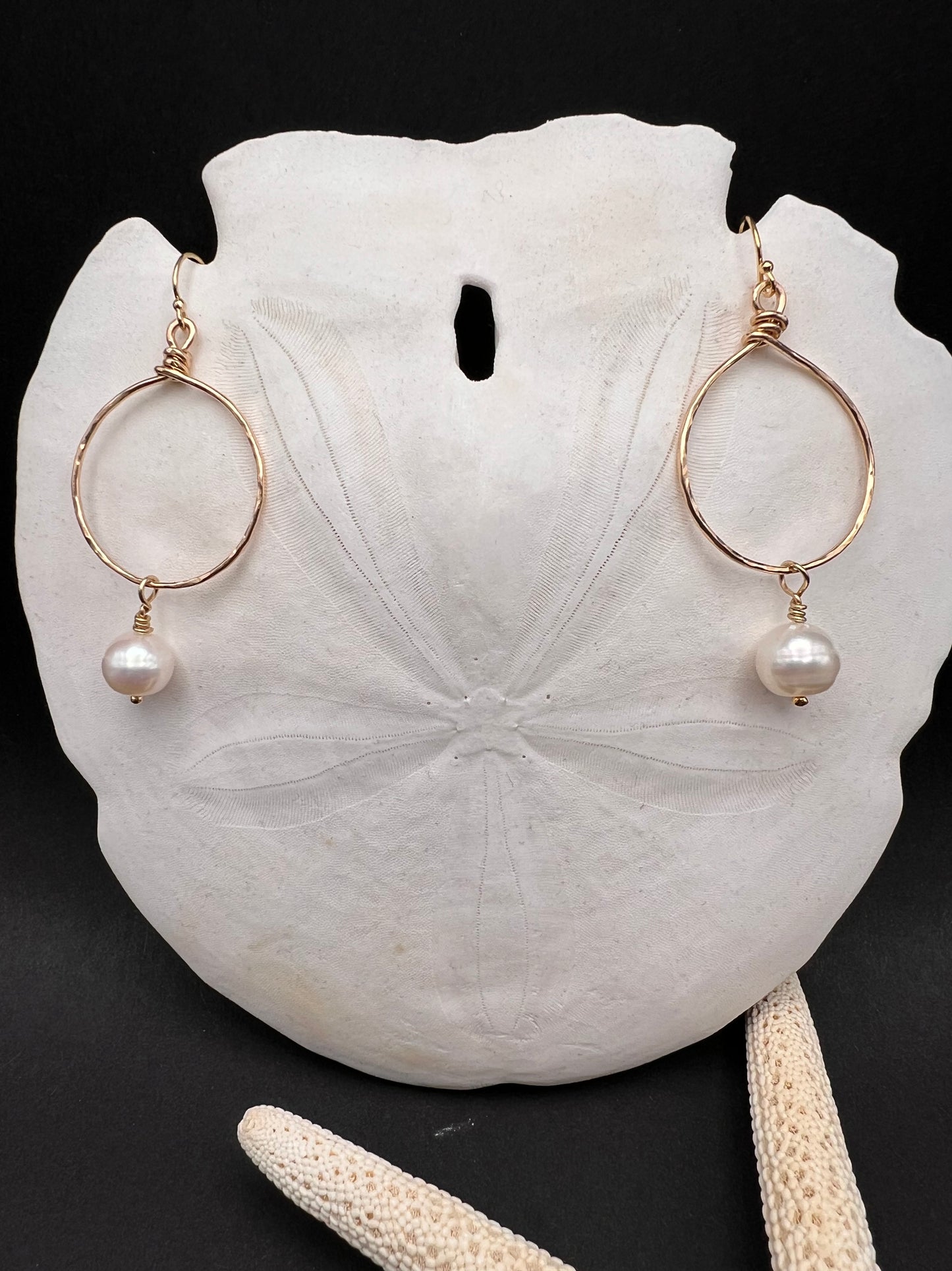 Dangle Hoop 14K Gold Filled Pearl Earrings