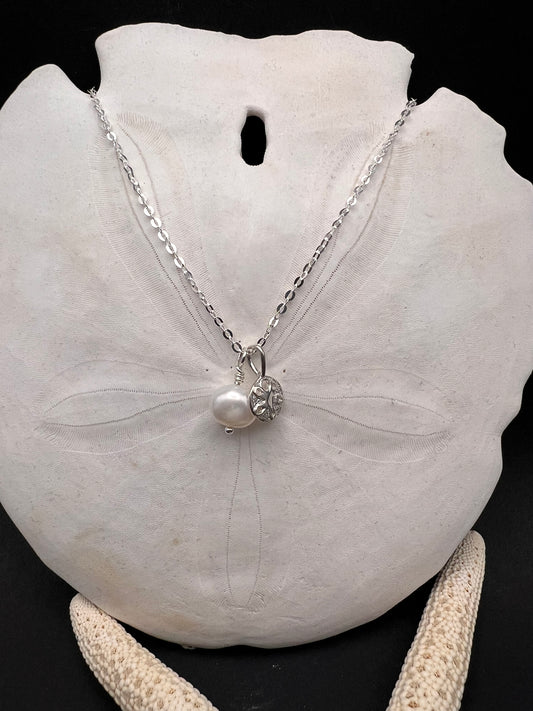 Sand Dollar and Pearl Sterling Silver Necklace