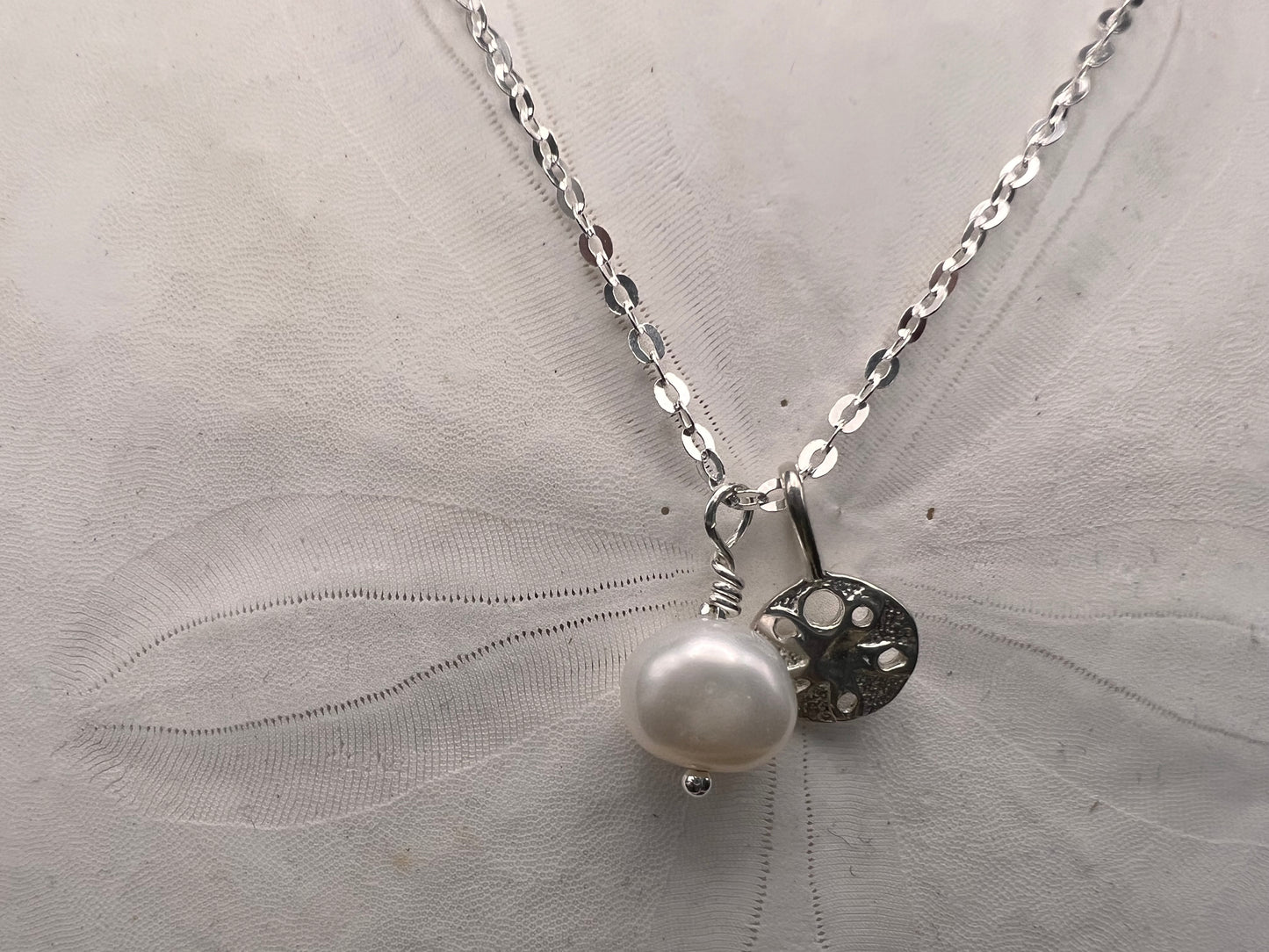 Sand Dollar and Pearl Sterling Silver Necklace