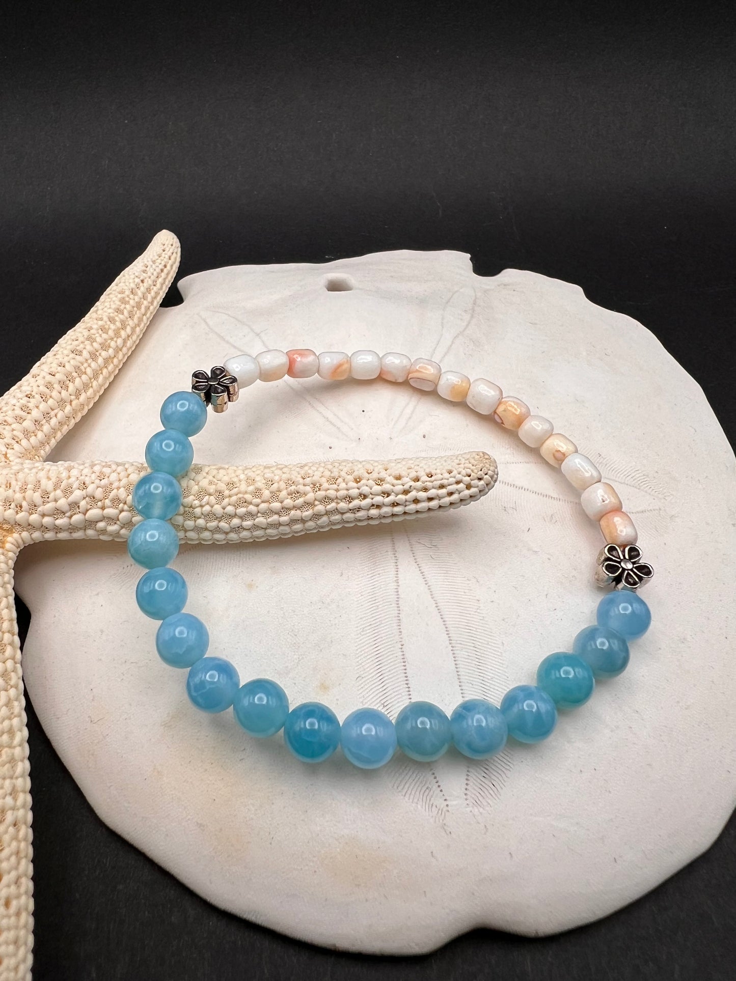 Chalcedony and Shell Stretch Bracelet